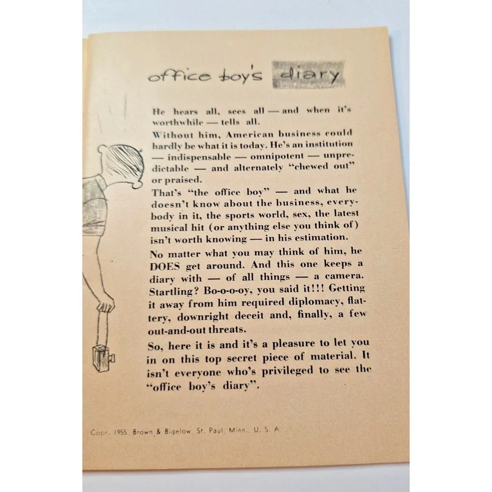 Paper booklet, Office Boy's Diary,1950s Promotional item by Brown &Bigelow